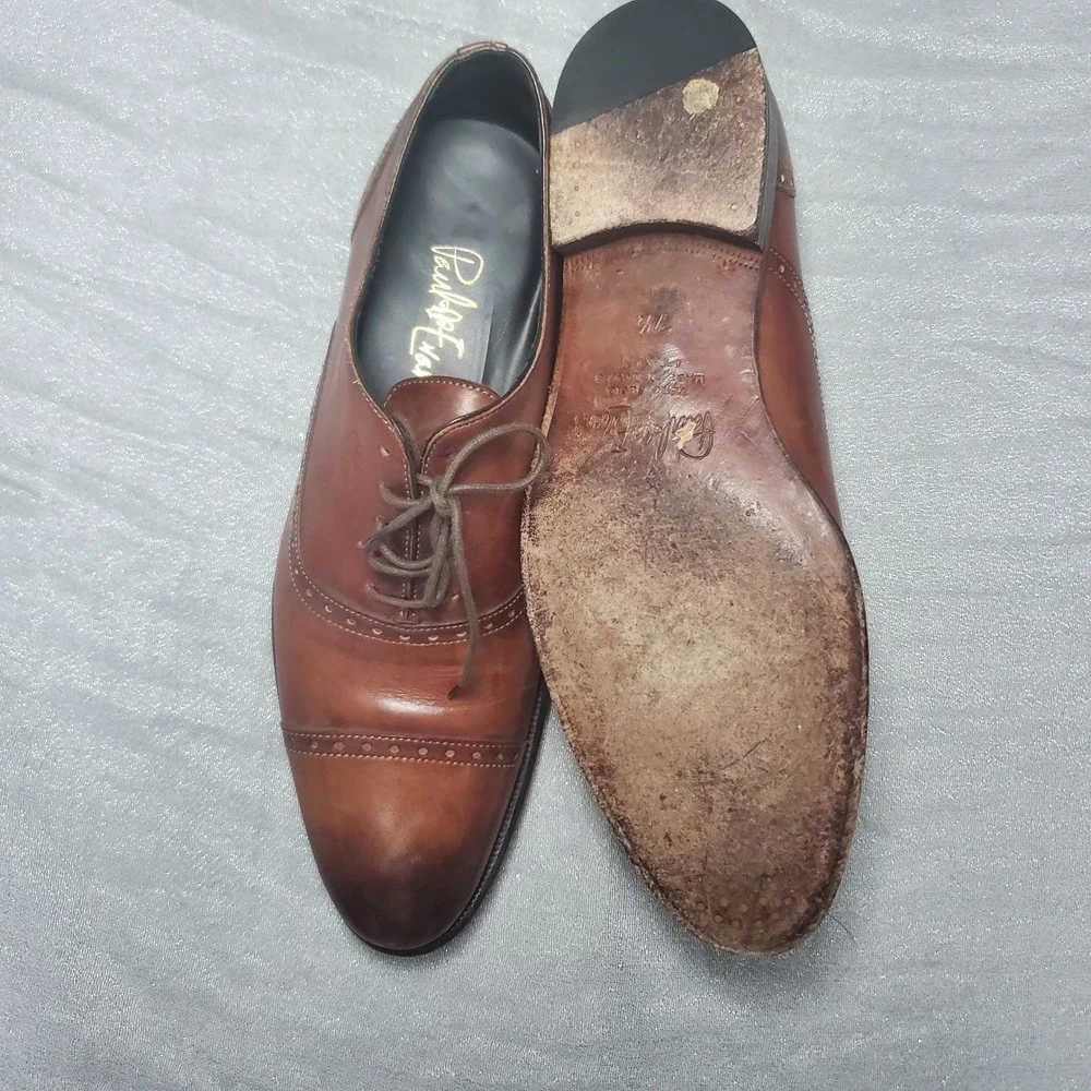 Paul Evans The Brando semi-brogue Brown Leather Cap Toe Shoes Made in Italy 7.5